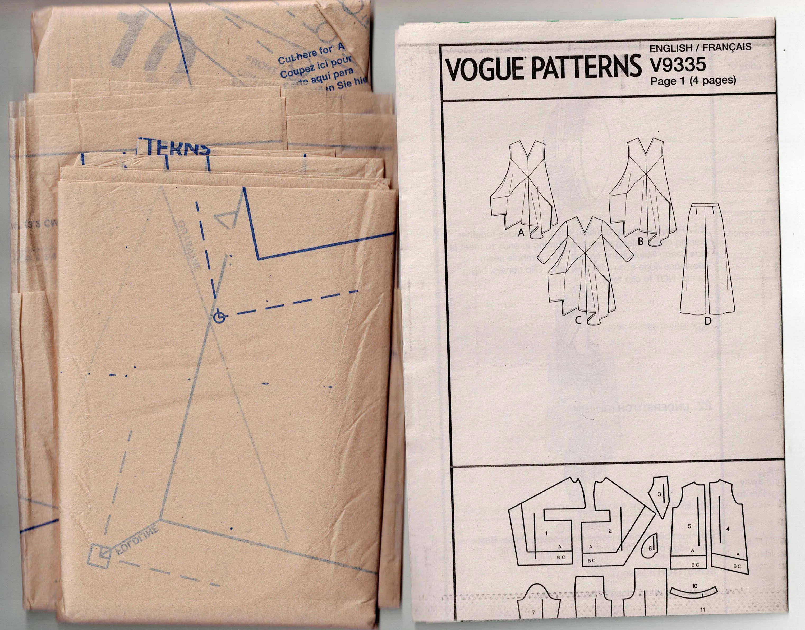 Vogue 9335 Womens Loose Fitting Pullover Tunic Top & Wide Leg Pants Out Of Print Sewing Pattern Size 14 - 22 UNCUT Factory Folded