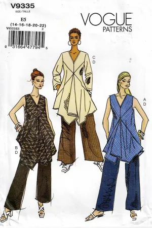 Vogue 9335 Womens Loose Fitting Pullover Tunic Top & Wide Leg Pants Out Of Print Sewing Pattern Size 14 - 22 UNCUT Factory Folded