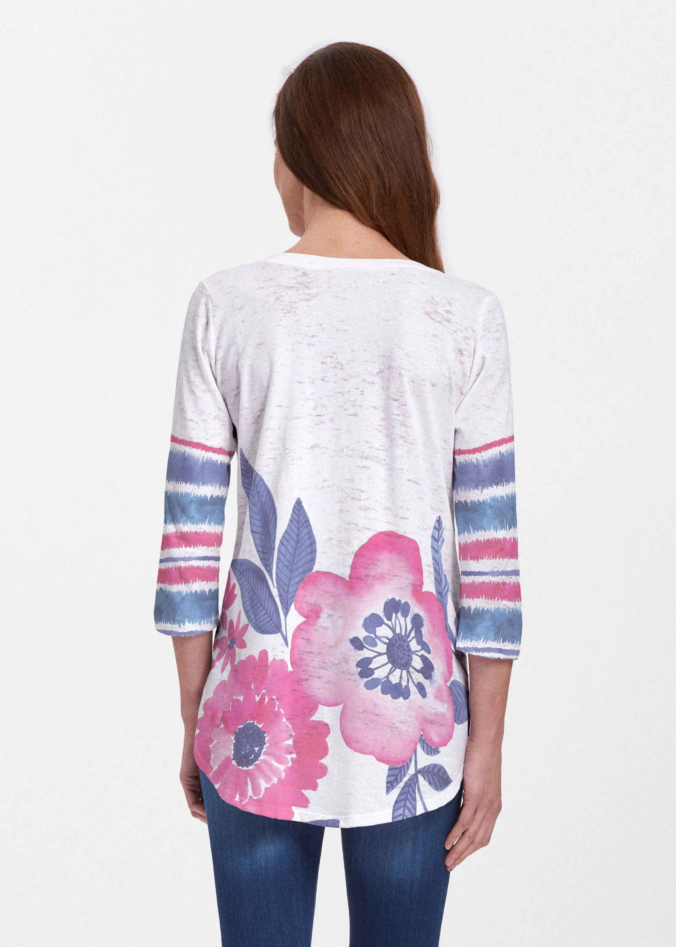 Watercolor Blooms (13355) ~ Signature V-neck Flowy Tunic