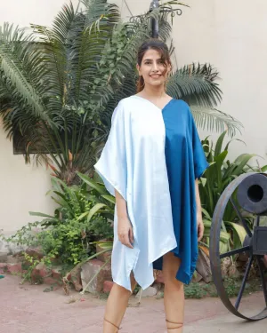 White And Blue Poly Satin Plus Size Beach Wear Tunic For Women