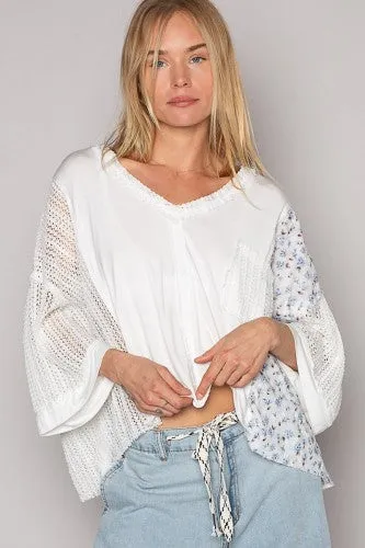 White Blueberry Floral Oversize V Neck