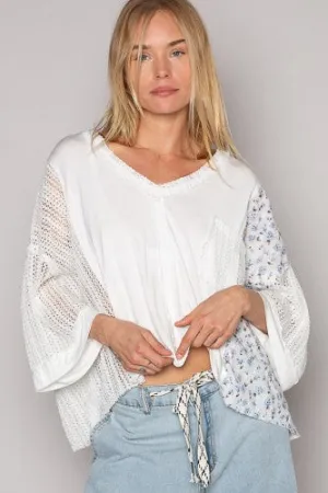 White Blueberry Floral Oversize V Neck