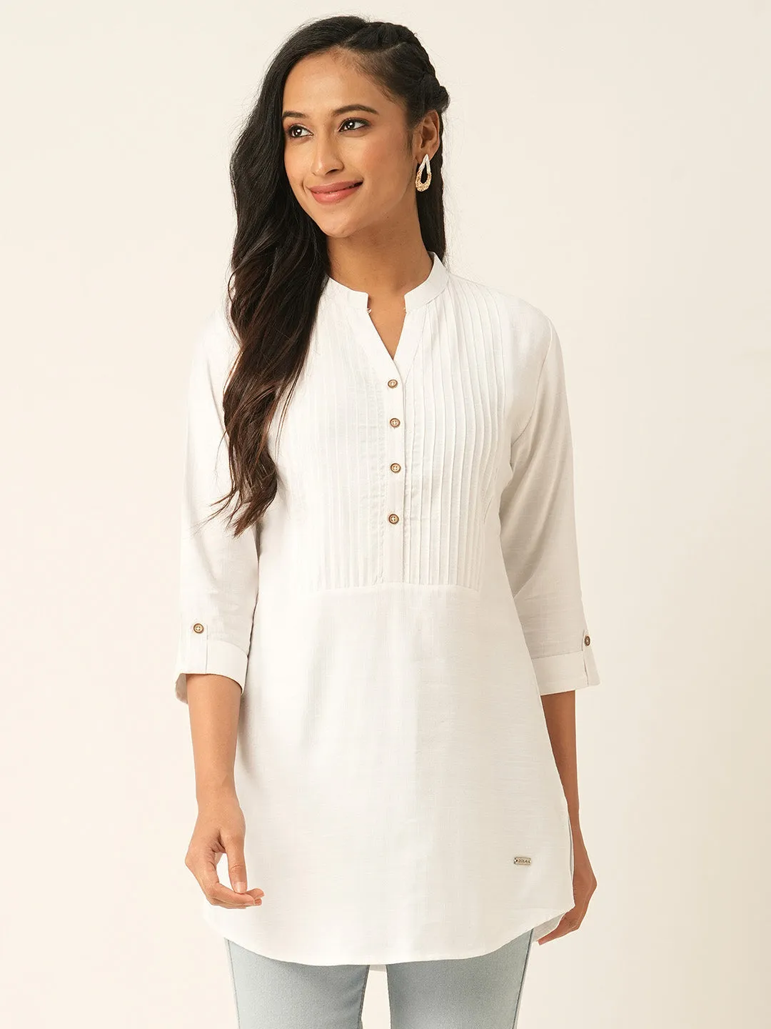 White Comfort Fit Rayon Tunics for Women Online in India Hip Length Straight - Zola