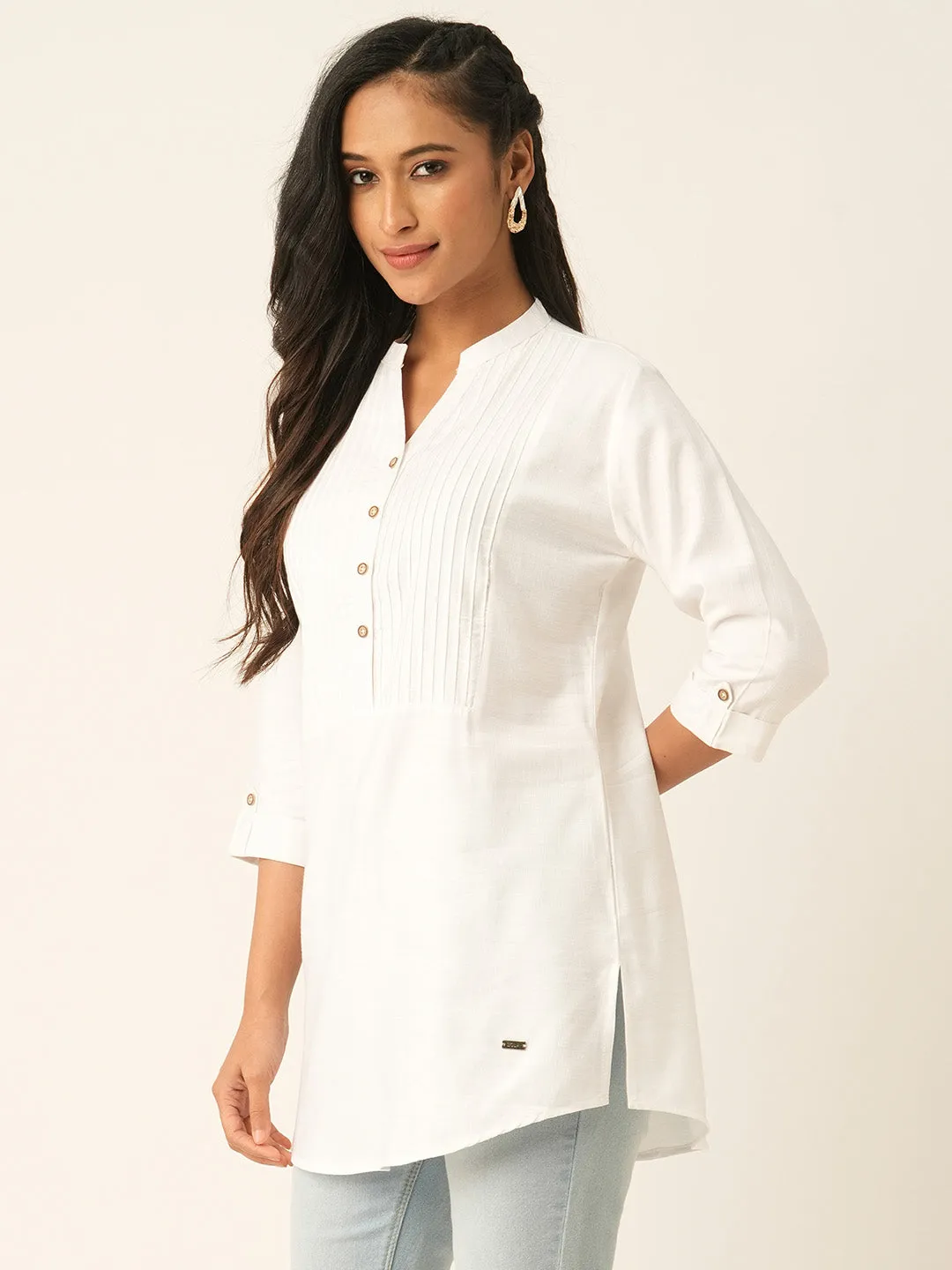 White Comfort Fit Rayon Tunics for Women Online in India Hip Length Straight - Zola