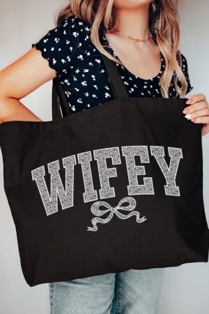 White Lace Wifey Canvas Jumbo Tote