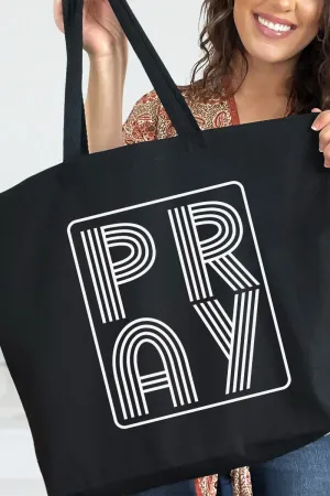 White Retro Style Pray Canvas Jumbo Tote