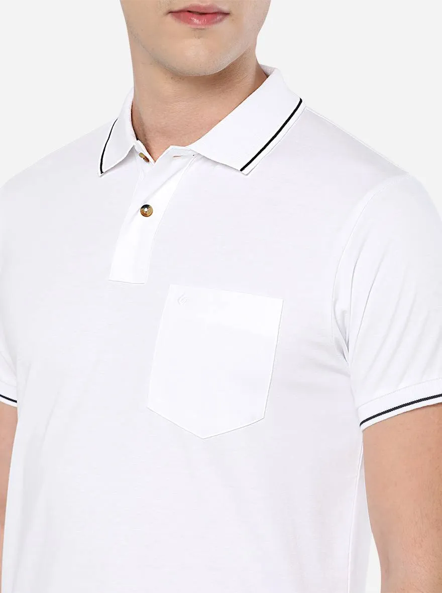 White Solid Slim Fit Polo T-Shirt | Greenfibre