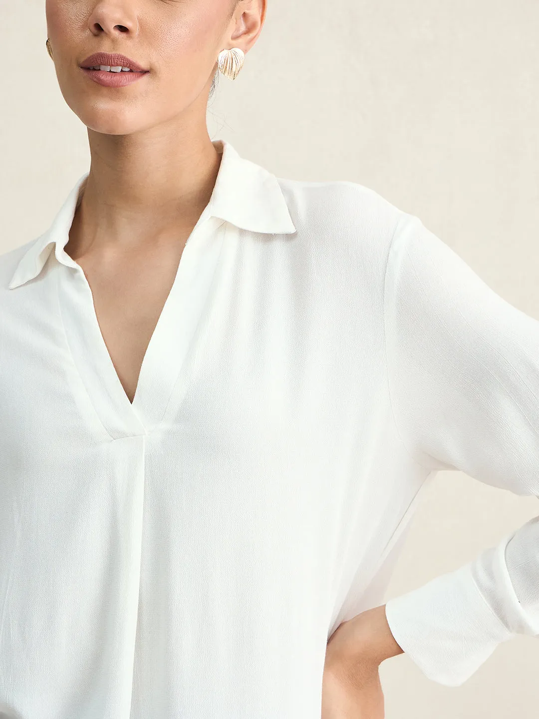 White V-Neck Viscose Tunic