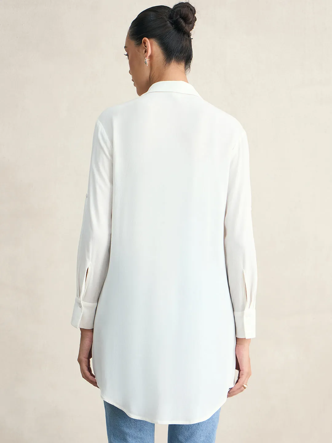 White V-Neck Viscose Tunic