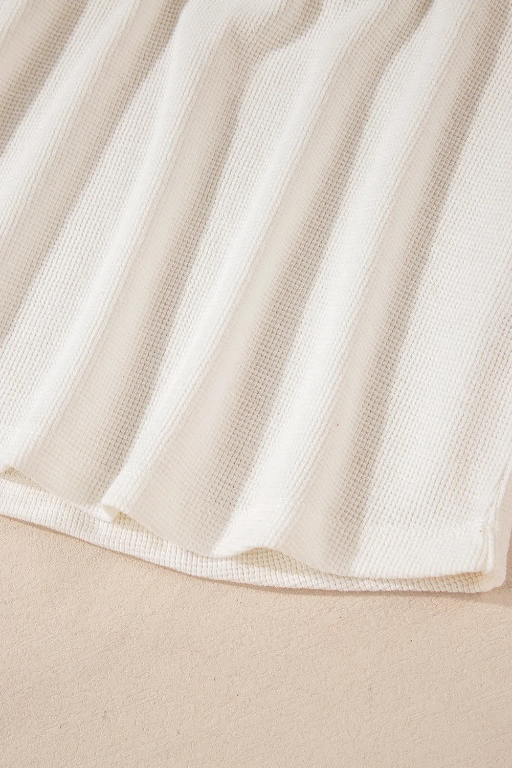 white Waffle Half Button Long Sleeve Top