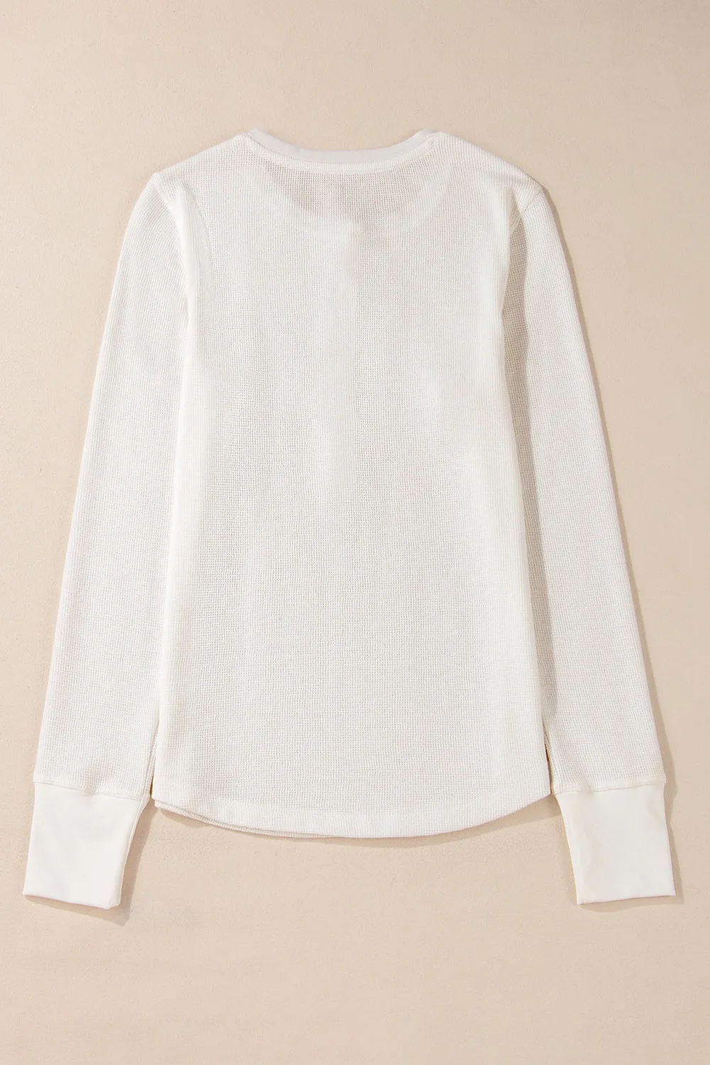 white Waffle Half Button Long Sleeve Top