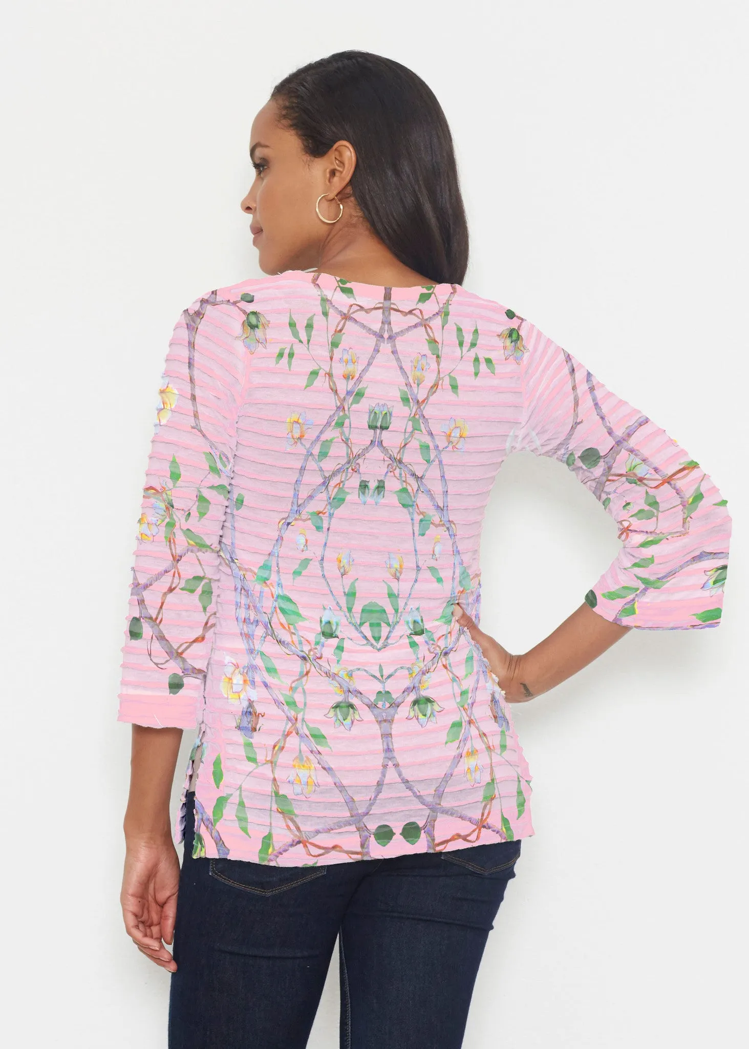 Wildwood Pink (19121) ~ Banded 3/4 Bell-Sleeve V-Neck Tunic