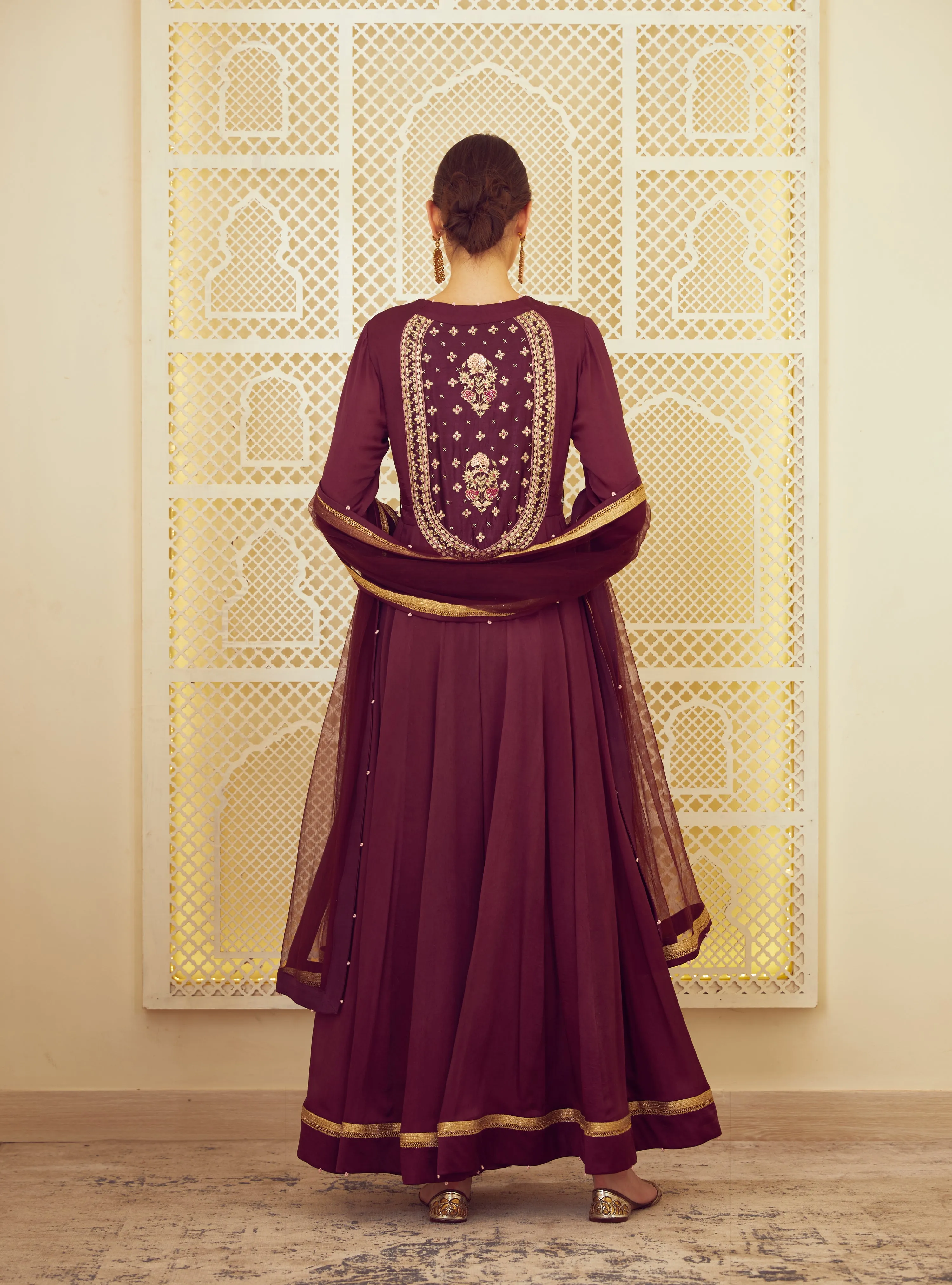 Wine Anarkali With Trouser