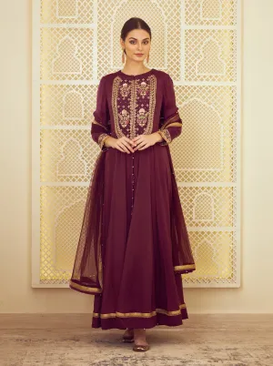 Wine Anarkali With Trouser