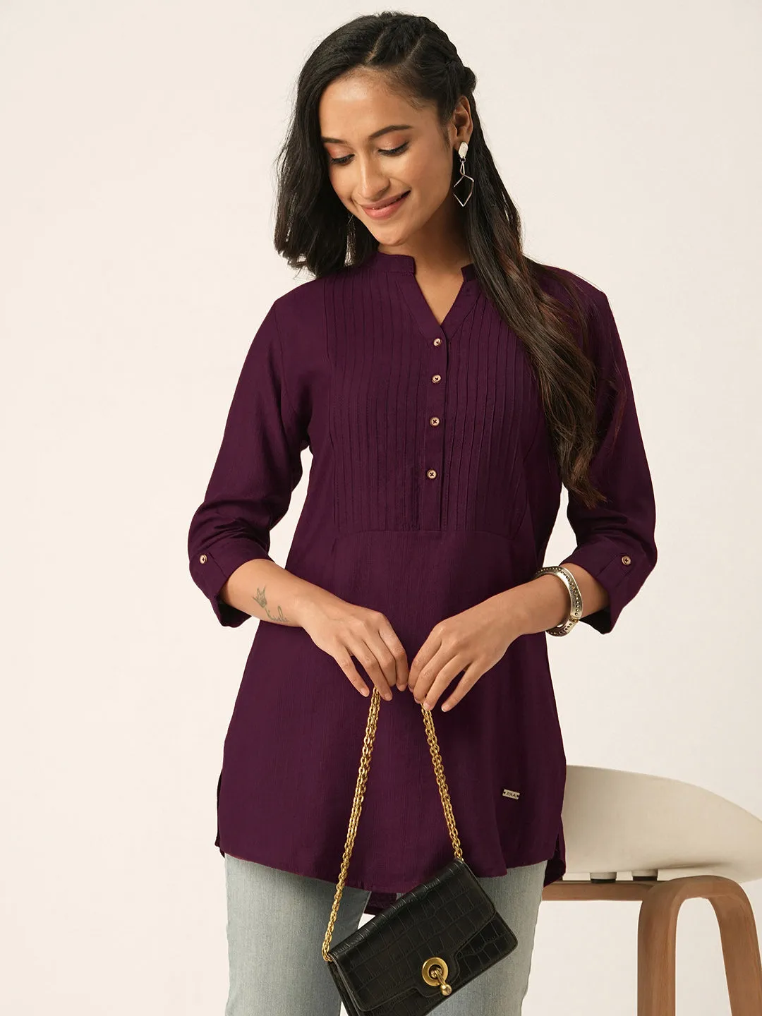 Wine Comfort Fit Rayon Tunics for Women Online in India Hip Length Straight - Zola