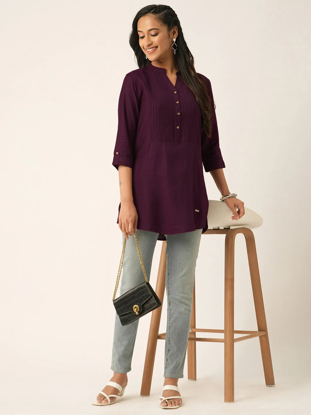 Wine Comfort Fit Rayon Tunics for Women Online in India Hip Length Straight - Zola