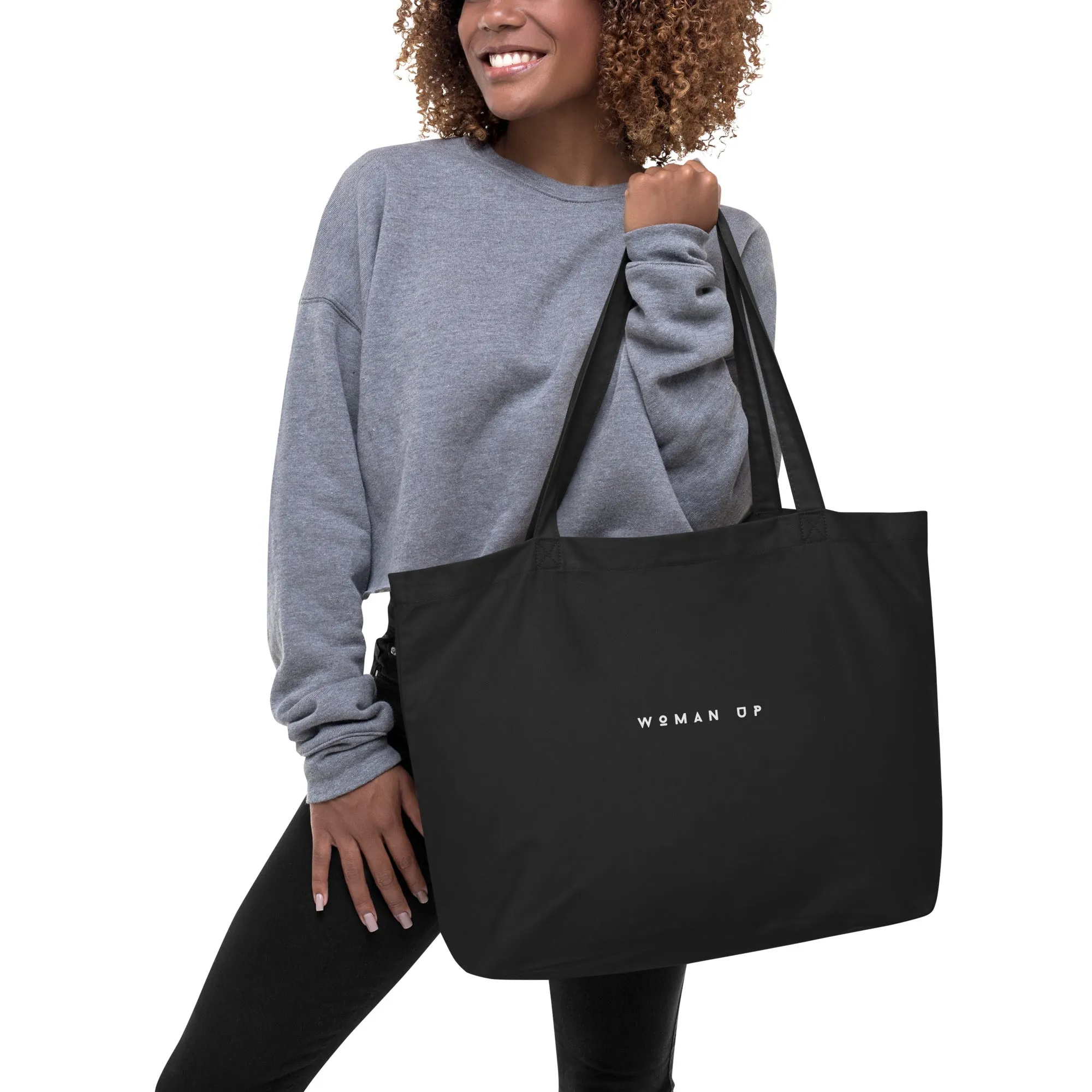 Woman Up Black Large organic tote bag