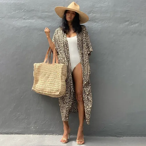 Women Black Tie Dye Kimono Swimsuit Cape