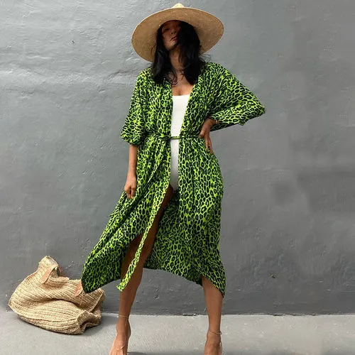 Women Black Tie Dye Kimono Swimsuit Cape