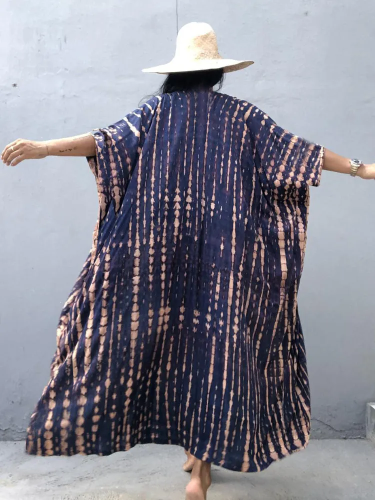Women Black Tie Dye Kimono Swimsuit Cape