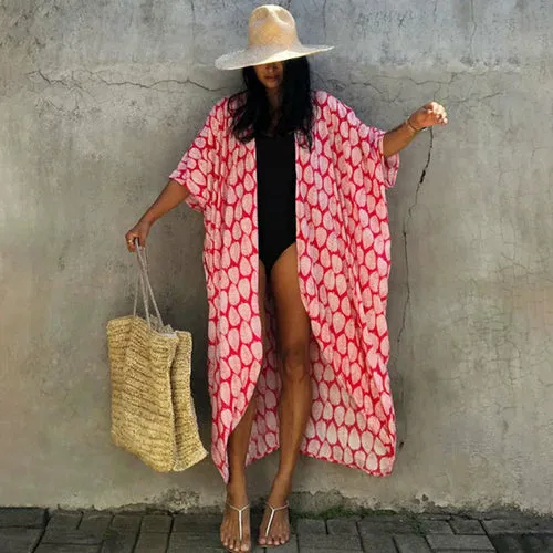 Women Black Tie Dye Kimono Swimsuit Cape
