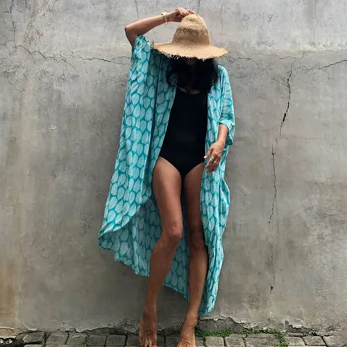 Women Black Tie Dye Kimono Swimsuit Cape