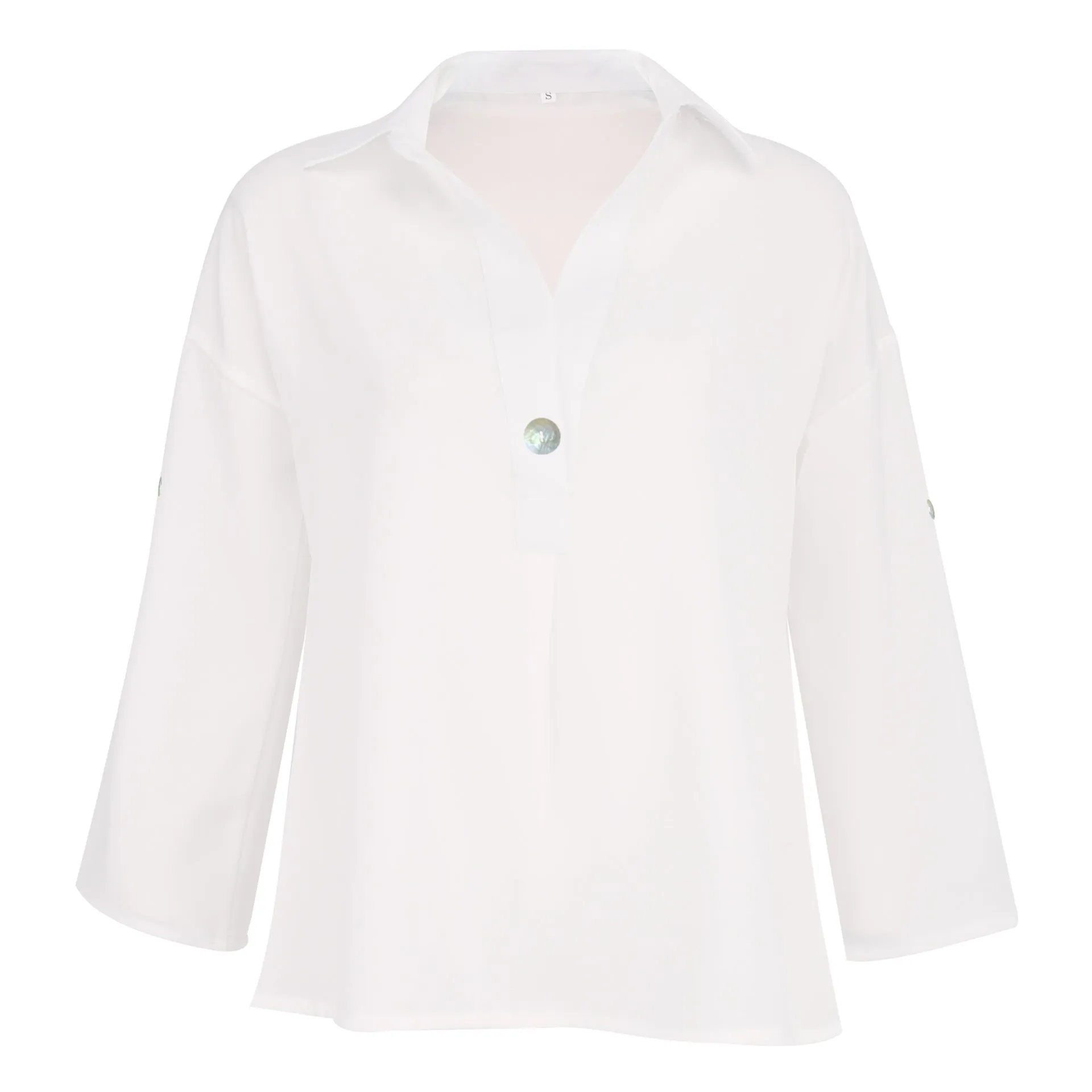 Women V Neck Button Breathable Loose Shirt