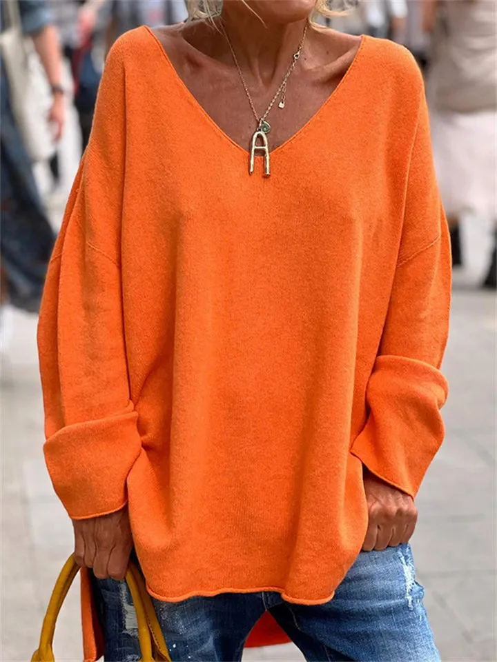 Women's Casual Deep V Neck Cozy Pullover Oversized Shirt