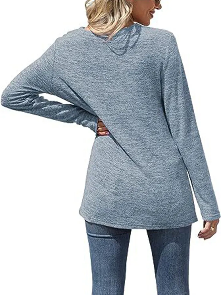 Women's Elegant White Lace V Neck  Solid Color Long Sleeve Shirt
