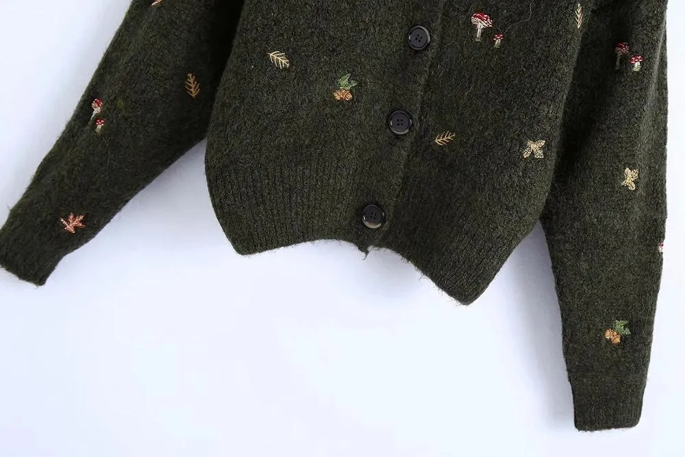 Women's Embroidered Vintage Knit Cardigan V-Neck Fall Winter Cardigan