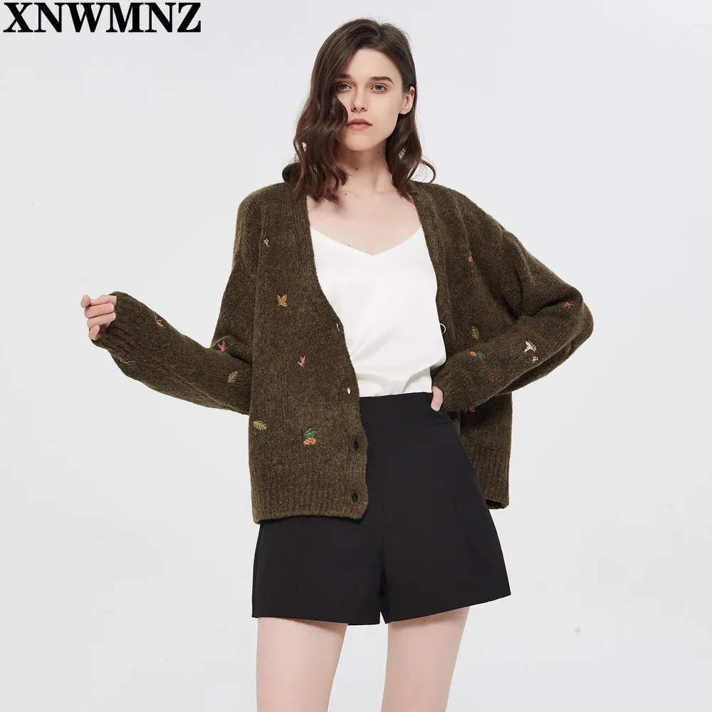 Women's Embroidered Vintage Knit Cardigan V-Neck Fall Winter Cardigan