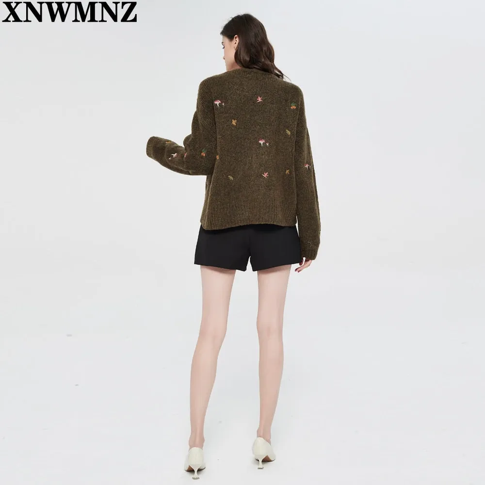 Women's Embroidered Vintage Knit Cardigan V-Neck Fall Winter Cardigan