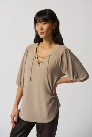 Women's Joseph Ribkoff | Chain Detail Puff Sleeve Top | Latte