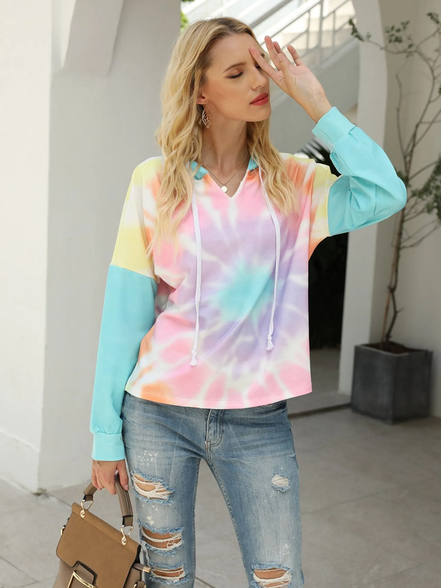 Women's Lightweight Tie Dye Hoodie Long Sleeve Pullover Sweatshirts