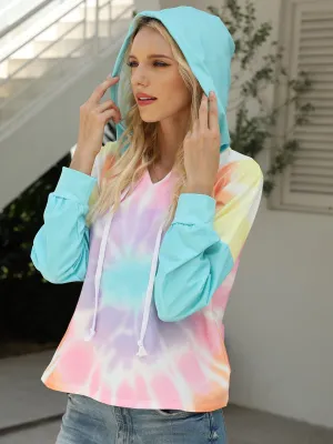 Women's Lightweight Tie Dye Hoodie Long Sleeve Pullover Sweatshirts