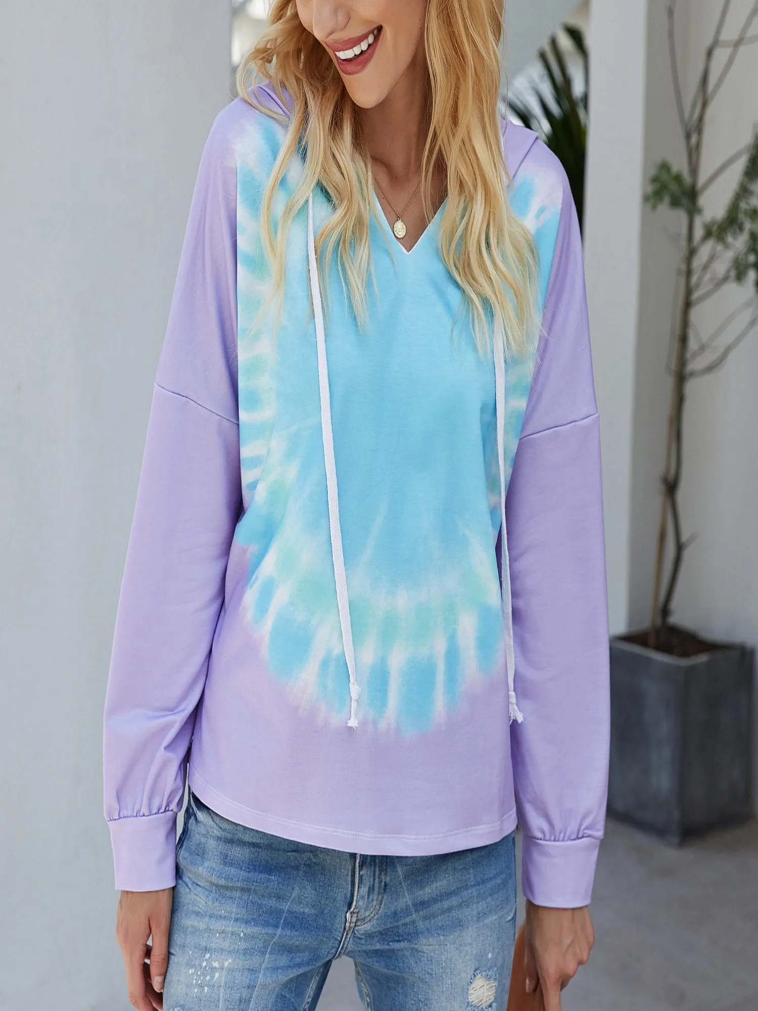 Women's Lightweight Tie Dye Hoodie Long Sleeve Pullover Sweatshirts