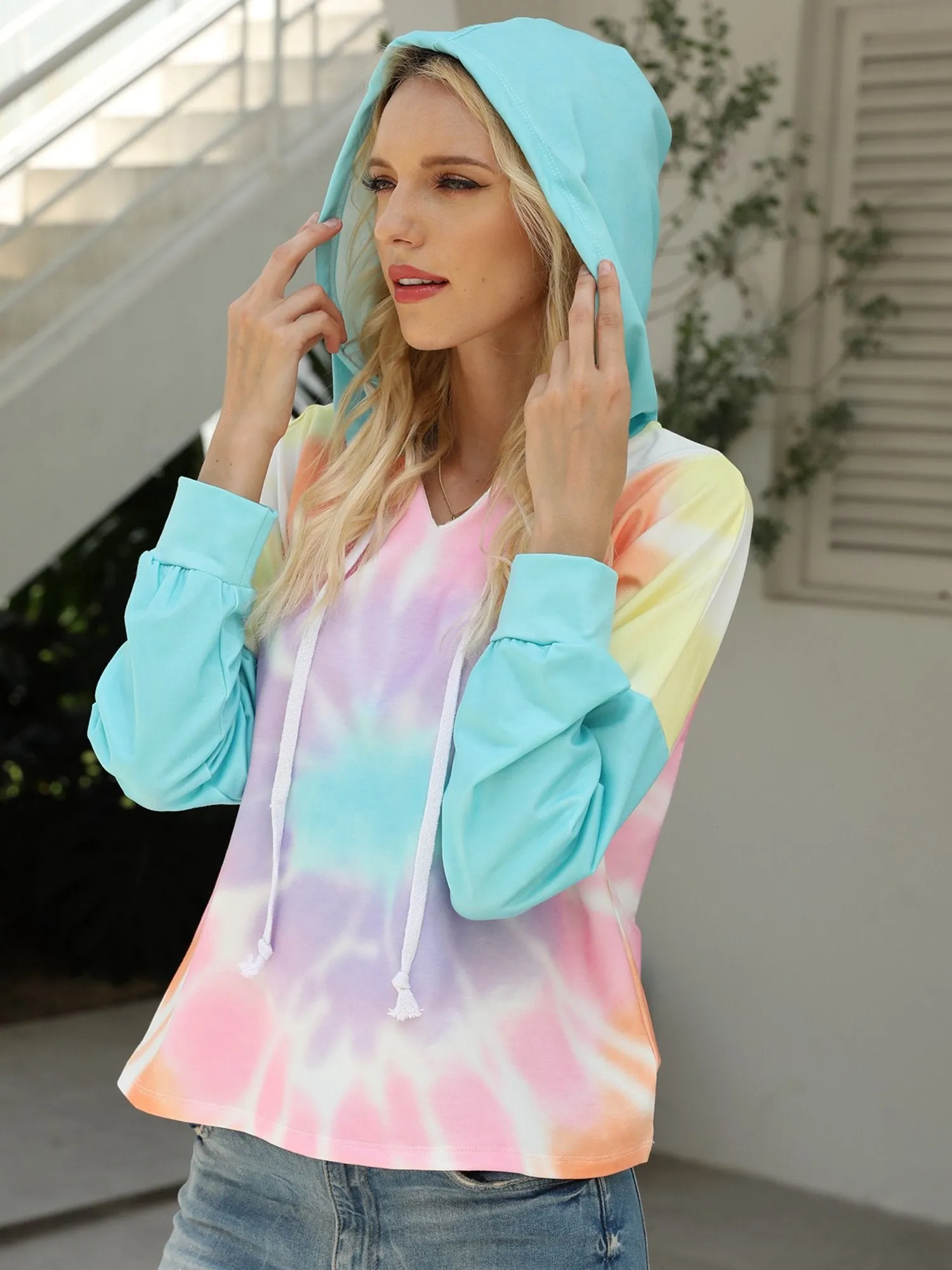 Women's Lightweight Tie Dye Hoodie Long Sleeve Pullover Sweatshirts