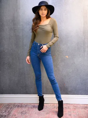 WOMEN'S LONG SLEEVE ONE OFF SHOULDER BODYSUIT