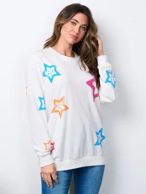 WOMEN'S LONG SLEEVE SEQUINS STARS SWEATER