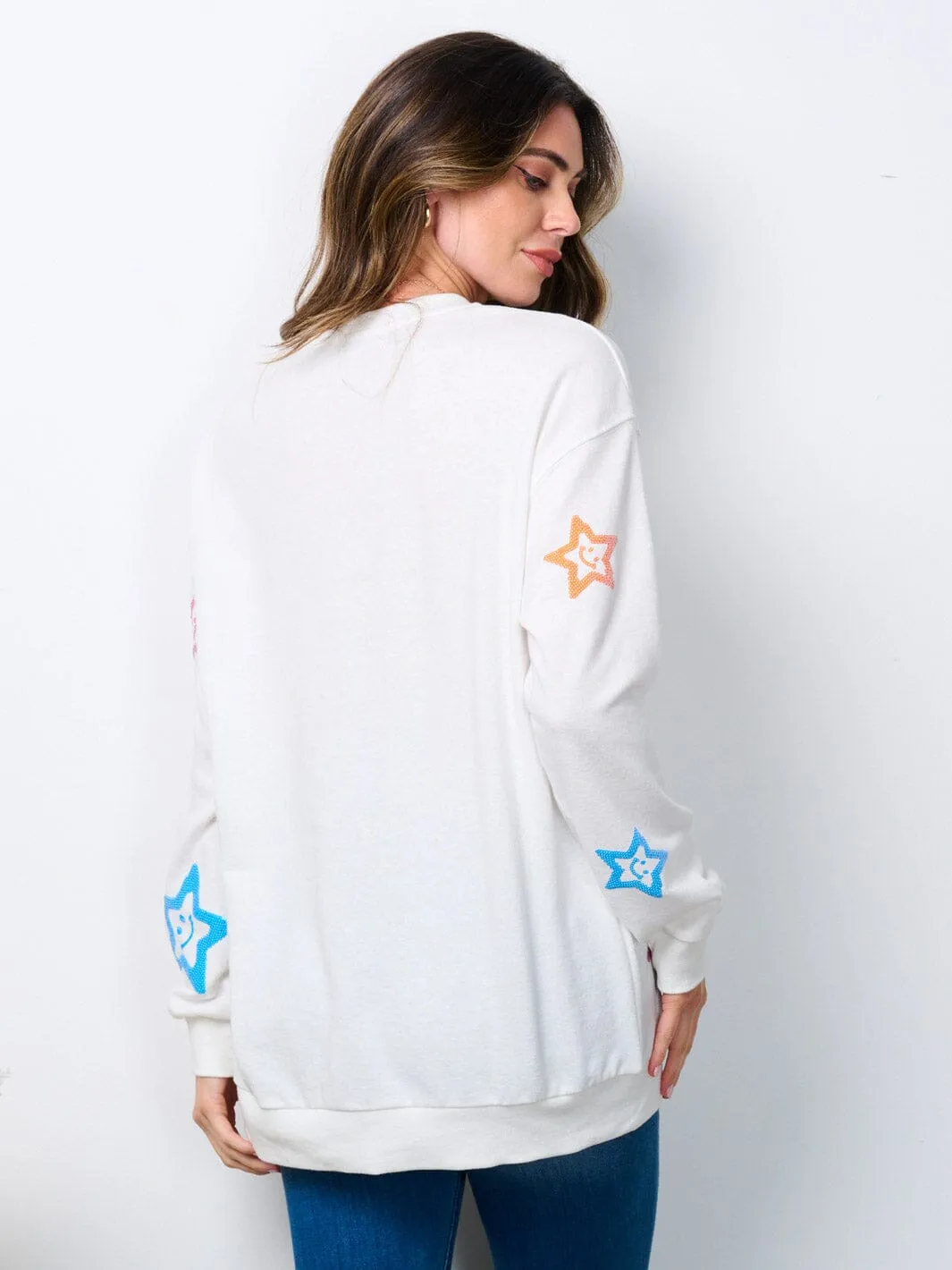 WOMEN'S LONG SLEEVE SEQUINS STARS SWEATER