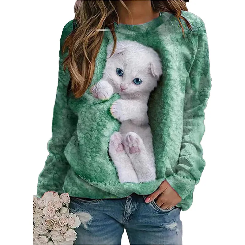 Women's Long Sleeve Shirt White Cat