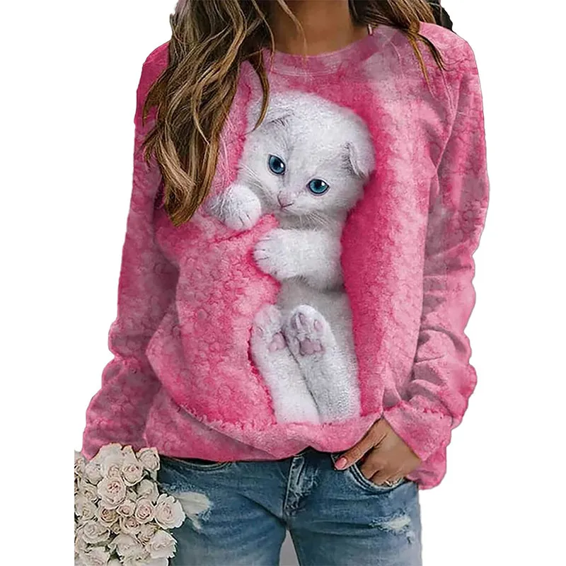 Women's Long Sleeve Shirt White Cat