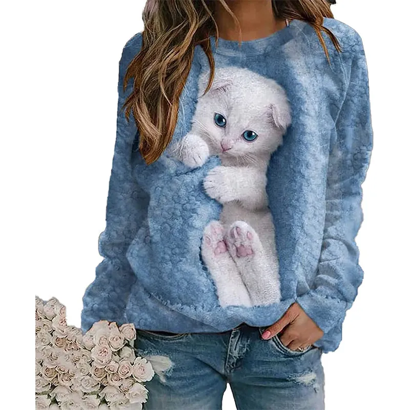 Women's Long Sleeve Shirt White Cat