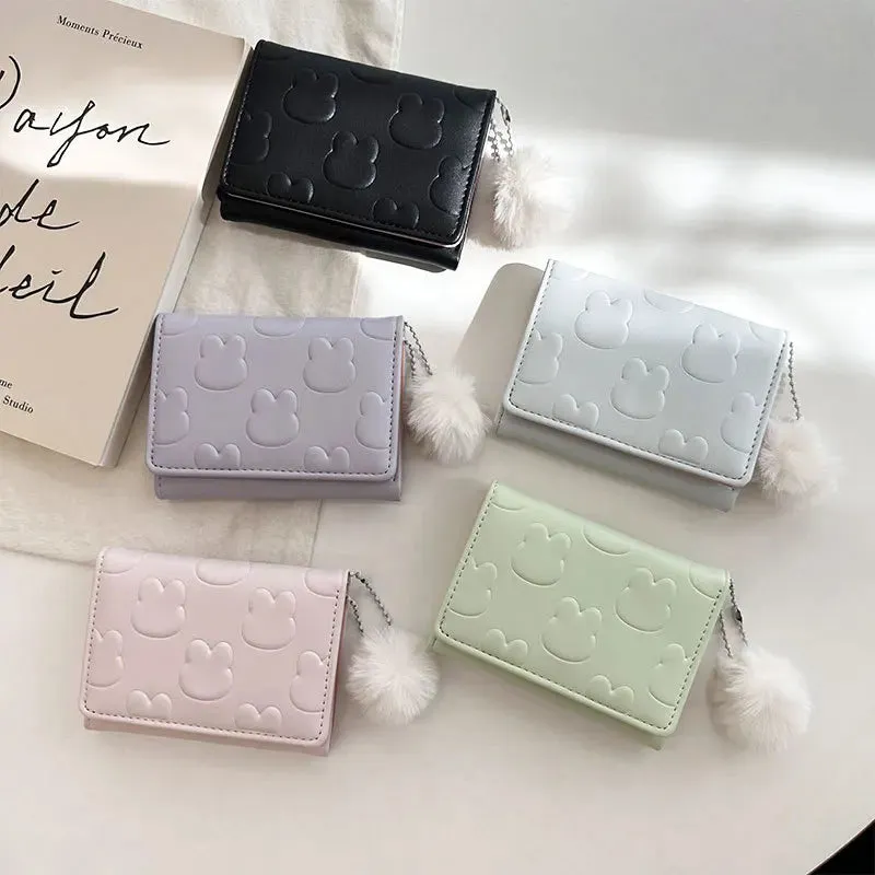 Women's Short Wallet Sweet PU Leather Cute Small Coin Purse Three Fold Card Holder Bag