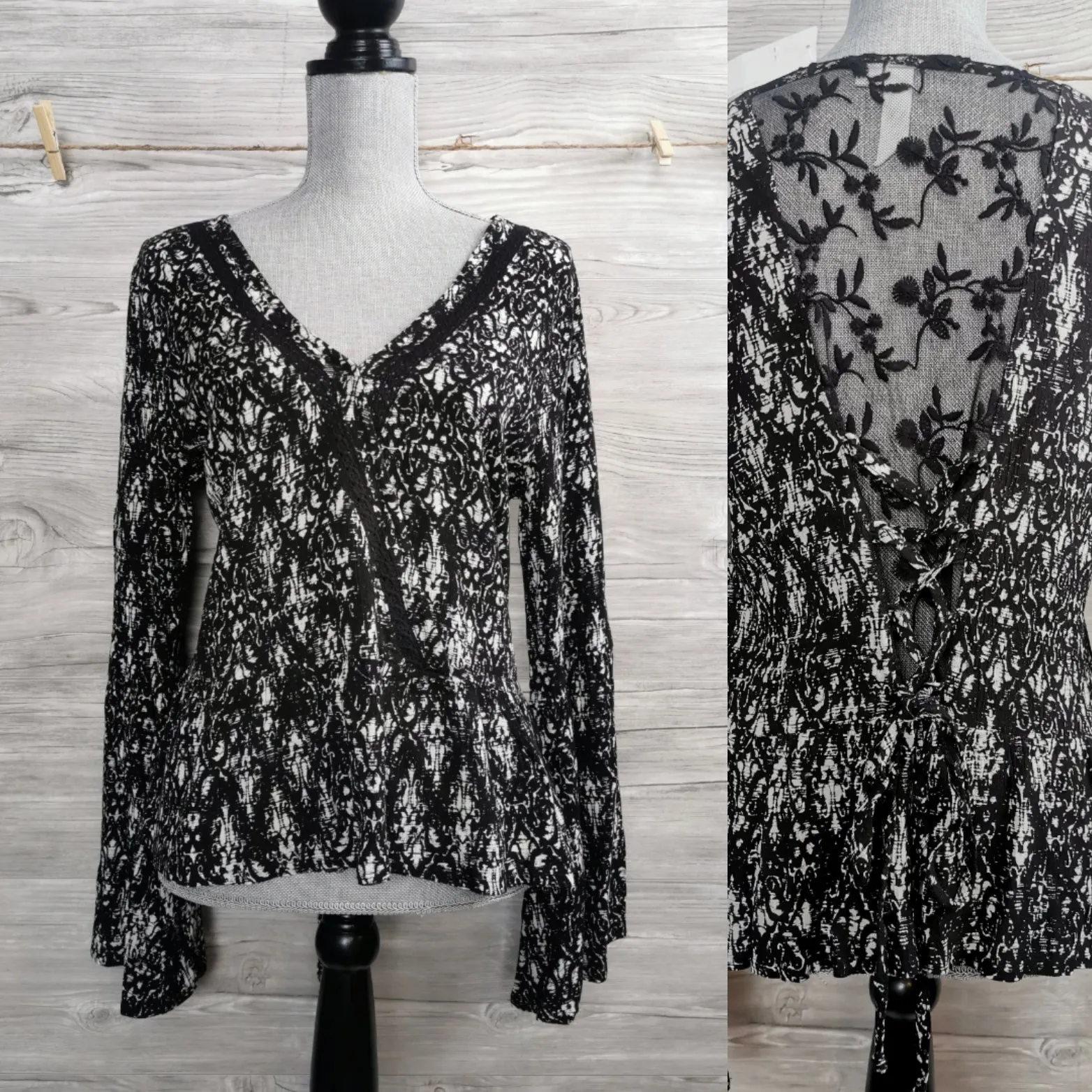 WOMENS SIZE XS - OTHERS FOLLOW, Black Lacey Dress Top, Open Back, Boho Style NWT B26