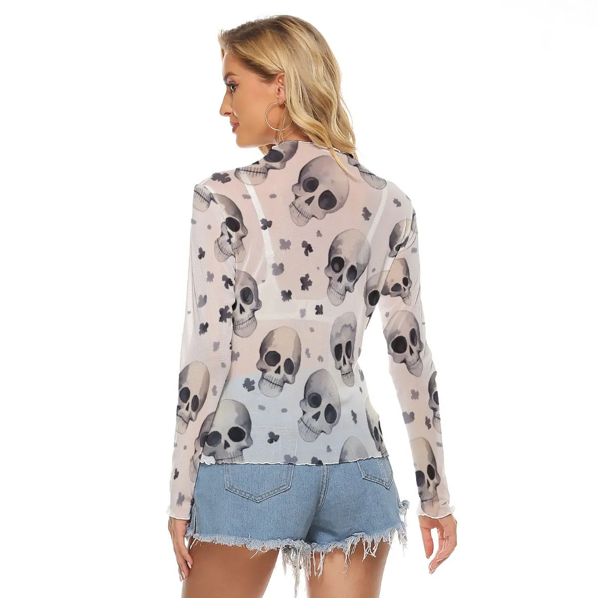 Women's Skulls Mesh Long Sleeve Top