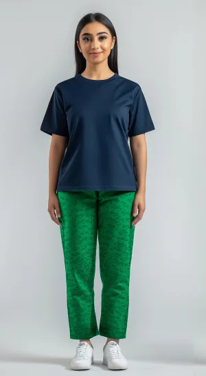 Women's T-Shirt and Green Fish trouser (Stretchable)