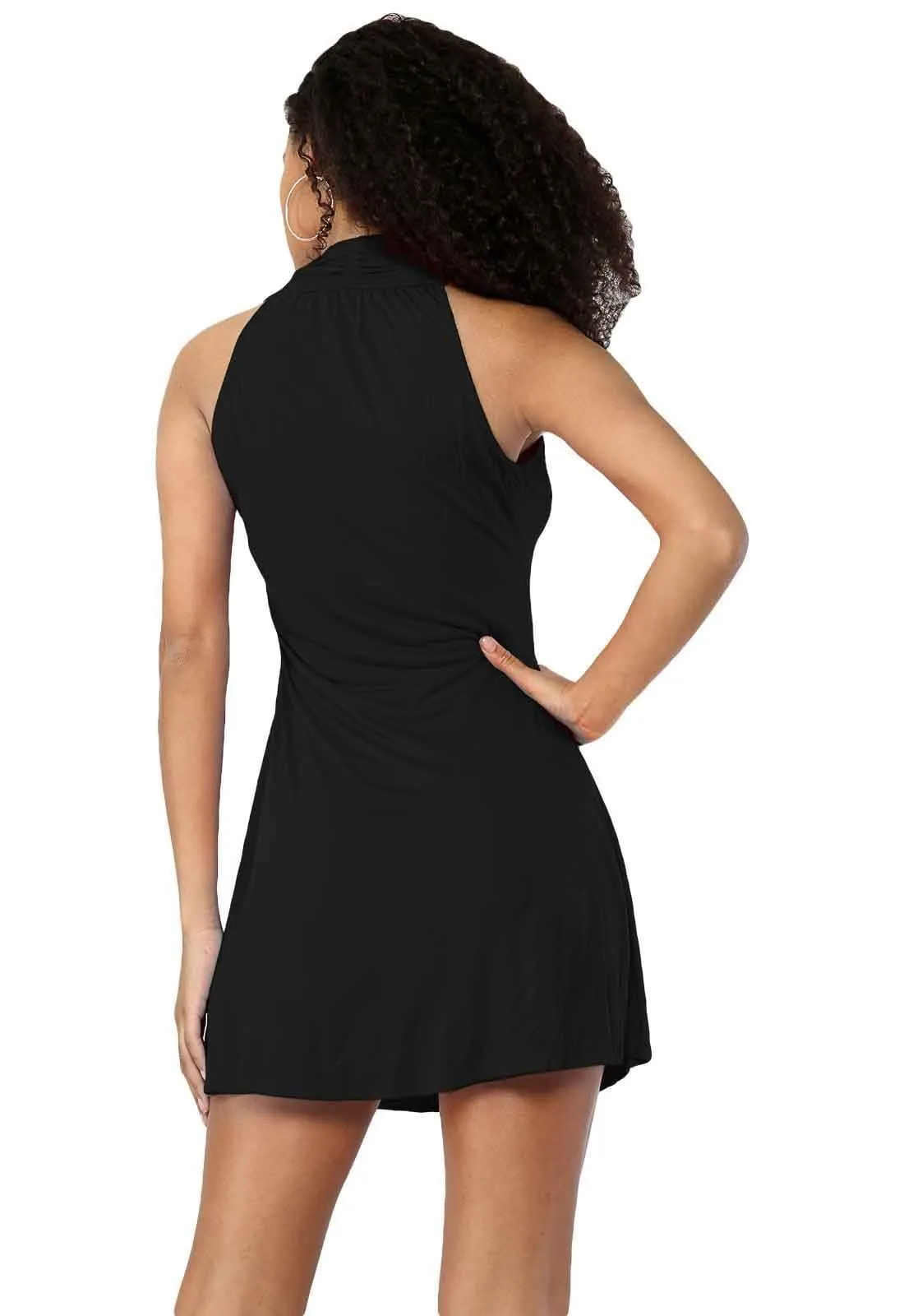 Womens V-Neck Mini Sleeveless Dress
