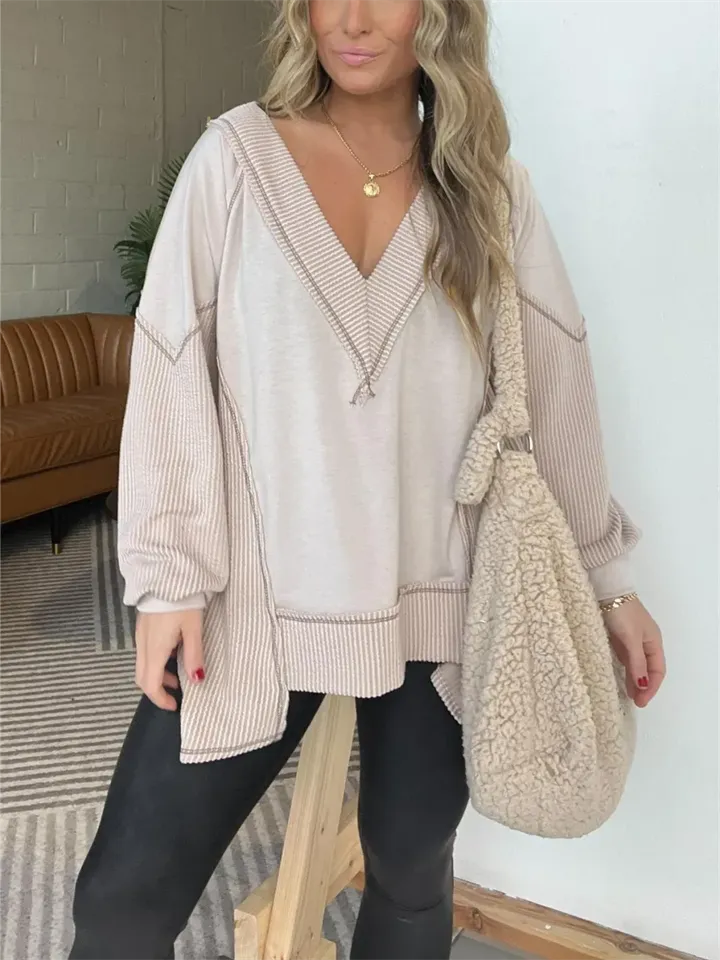 Women's V-neck Solid Color Oversized Asymmetrical T-shirt