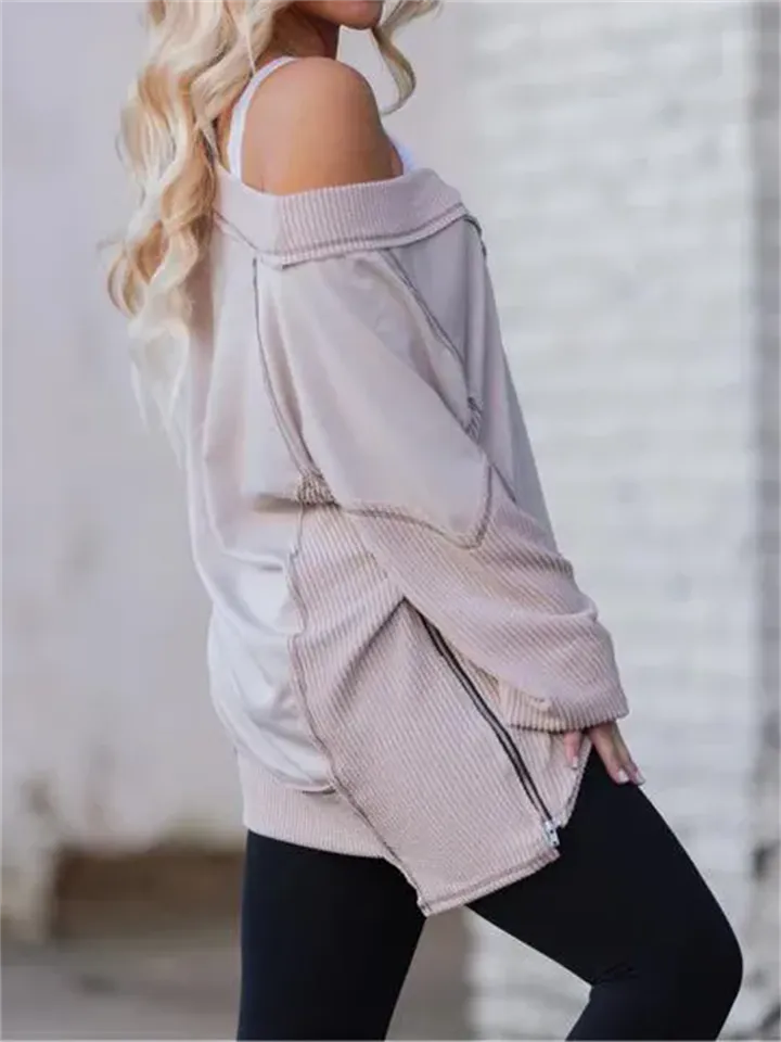 Women's V-neck Solid Color Oversized Asymmetrical T-shirt